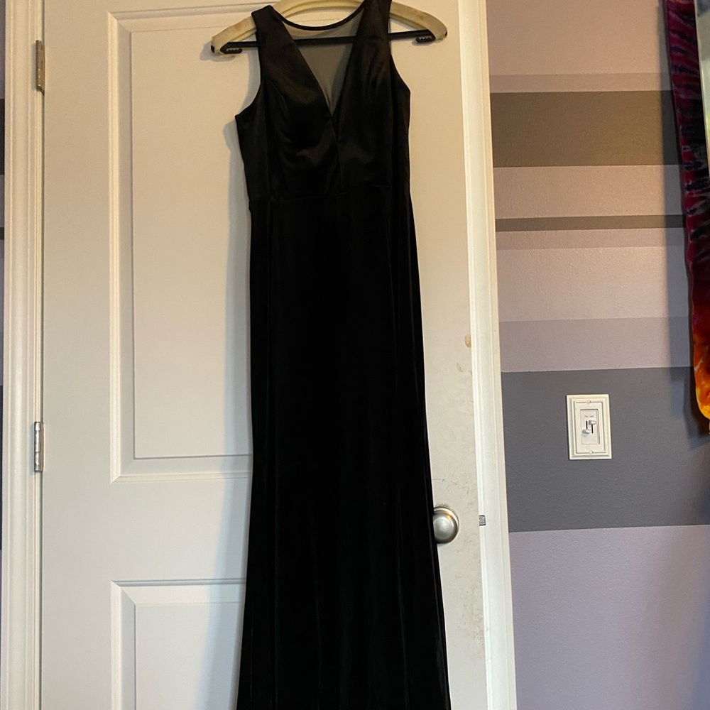 Floor length black velvet prom dress